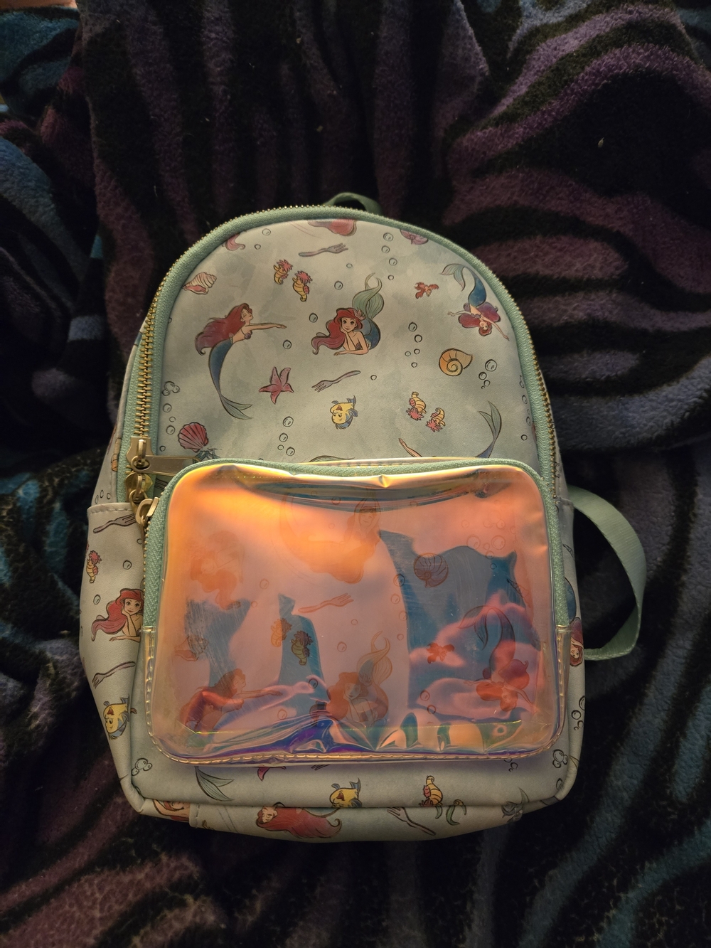 Disney Little Mermaid Mint Green Holographic Pocket Backpack